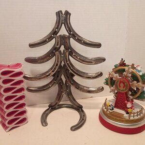 Rustic Handmade Horseshoe Tree 12" Tall Country Christmas Cabin Core